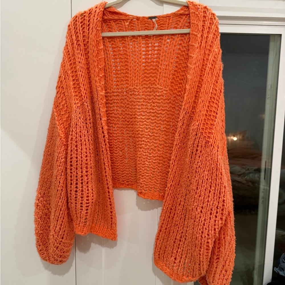 Free People Orange Open-Knit Cardigan small
